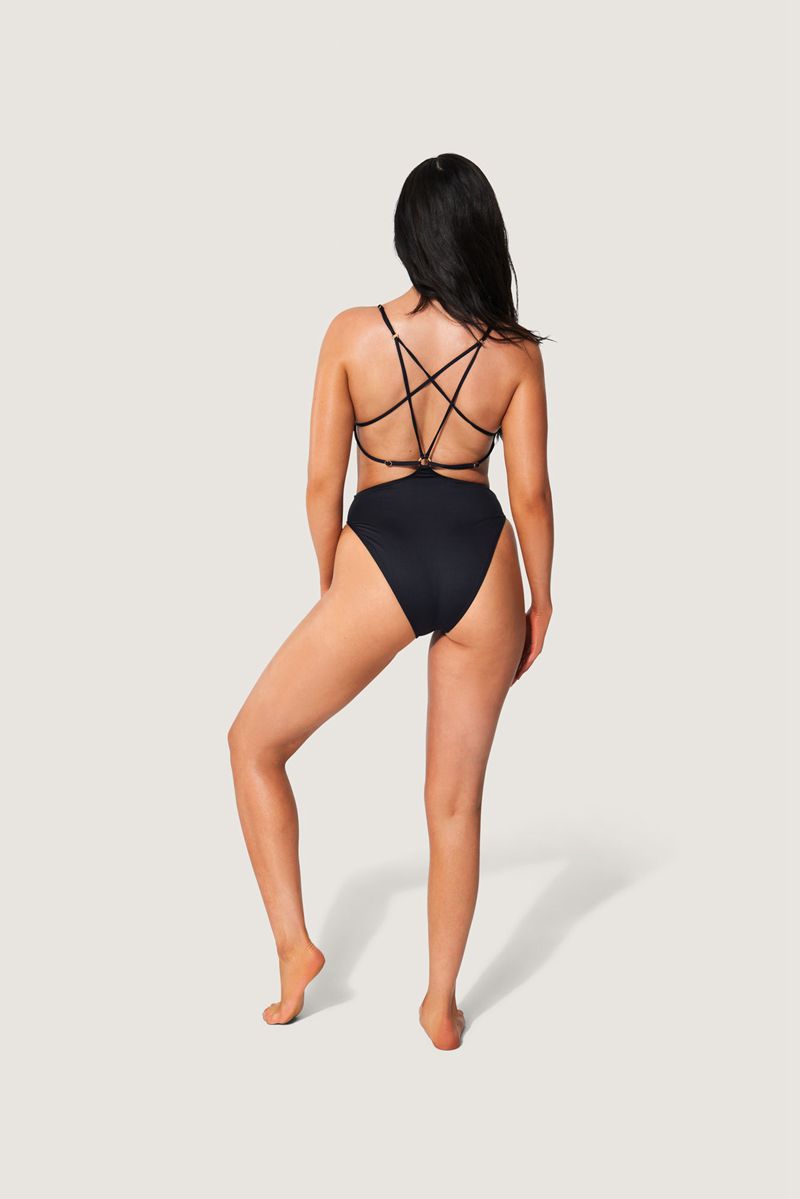 Trajes De Baño Playboy Encaje Up Back Bunny One Piece Mujer Negros Blancos | 3792-HVJOE