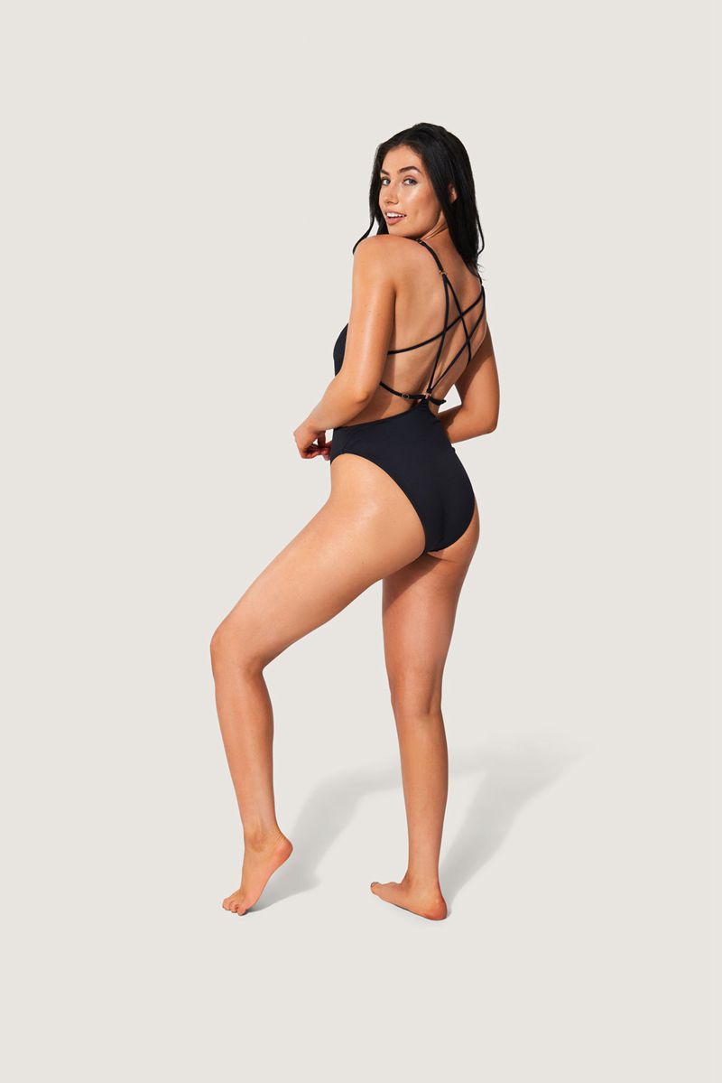 Trajes De Baño Playboy Encaje Up Back Bunny One Piece Mujer Negros Blancos | 3792-HVJOE