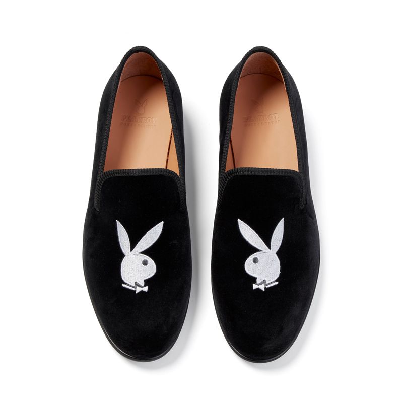 Zapatos Playboy Duke + Dexter Velvet Bunny Loafers Hombre Negros Blancos | 2048-ETLKG