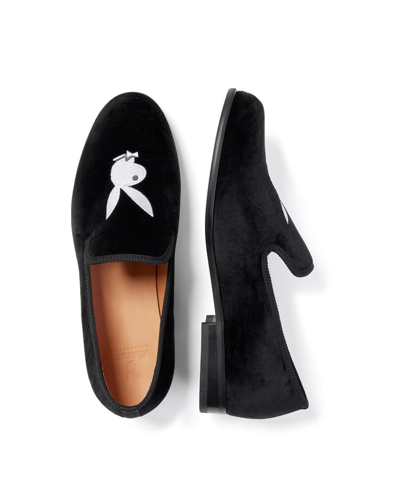 Zapatos Playboy Duke + Dexter Velvet Bunny Loafers Hombre Negros Blancos | 2048-ETLKG