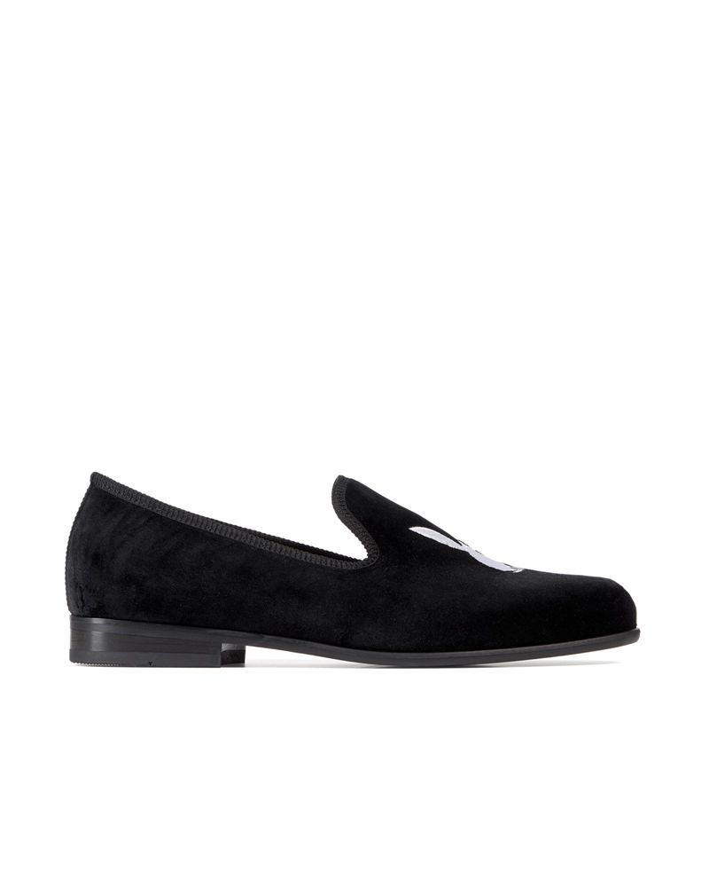 Zapatos Playboy Duke + Dexter Velvet Bunny Loafers Hombre Negros Blancos | 2048-ETLKG