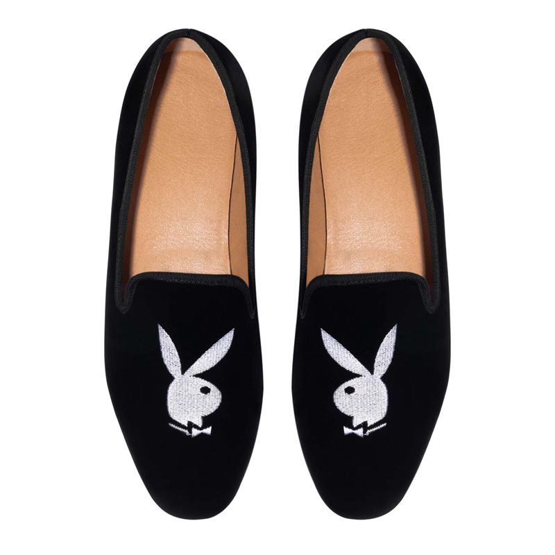 Zapatos Playboy Rabbit Head Loafers Hombre Negros Blancos | 8745-RZVYN