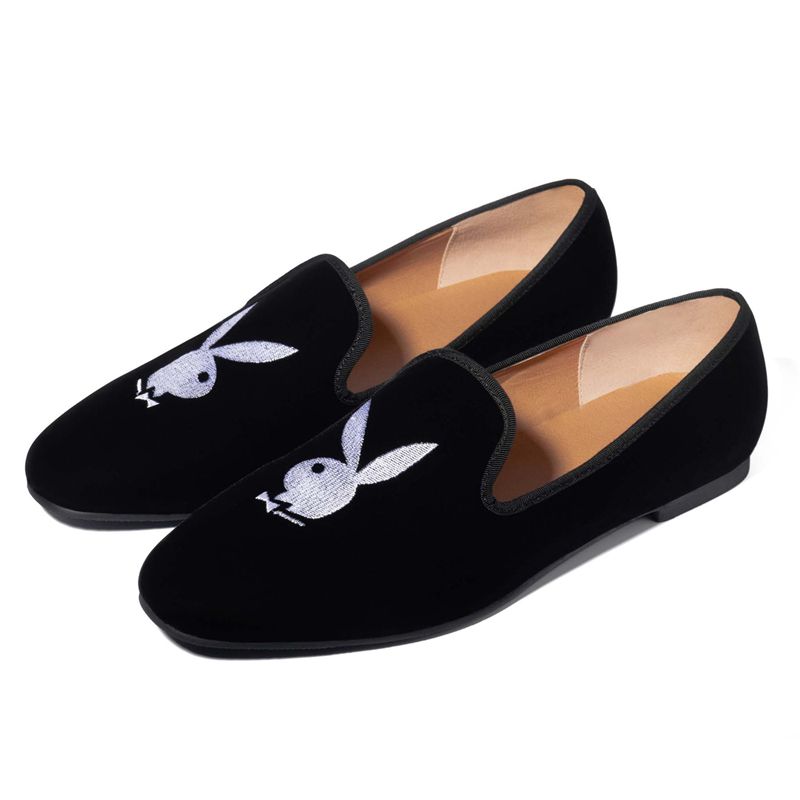 Zapatos Playboy Rabbit Head Loafers Hombre Negros Blancos | 8745-RZVYN