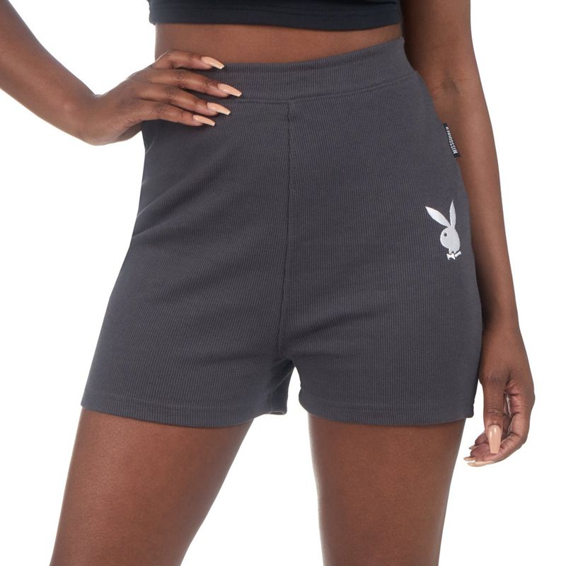 Bermudas Playboy Classic Biking Mujer Negros | 8517-OUBVI