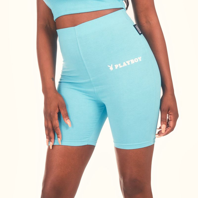 Bermudas Playboy Logo Biking Mujer Azules | 2390-QGLUK