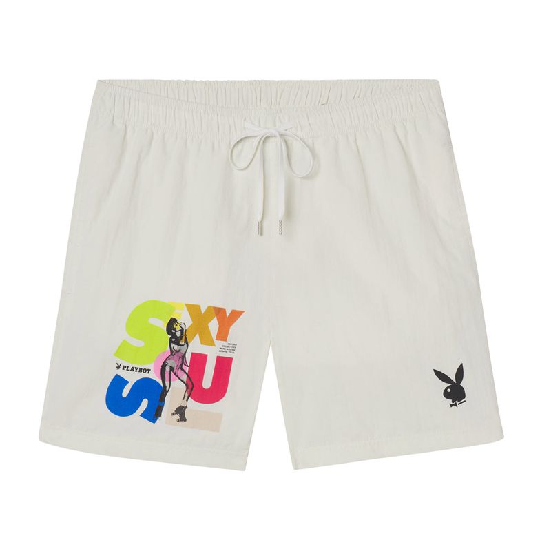 Bermudas Playboy Soul Nylon Hombre Blancos | 8465-GYQWH