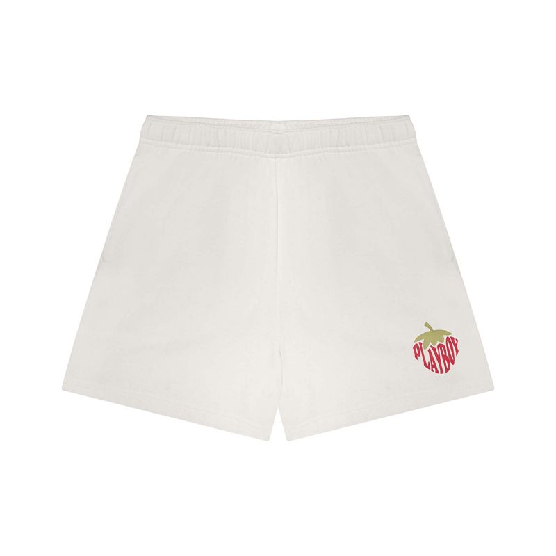 Bermudas Playboy Strawberry Love Boyfriend Sweat Mujer Blancos | 2510-DNTFV