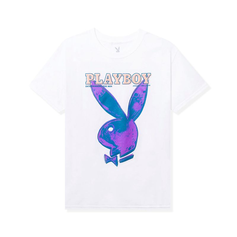 Camiseta Playboy January 1986 Andy Warhol Cover Mujer Blancos Morados | 0695-SUWRN