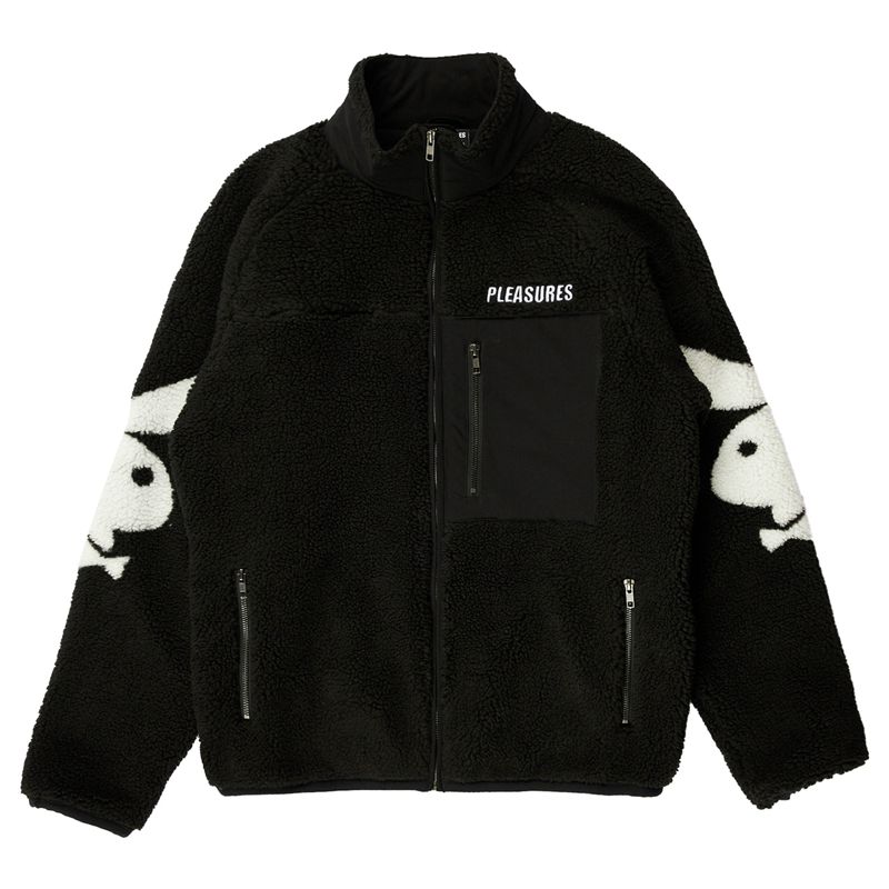 Chaquetas Playboy X Pleasures Bunny Sherpa Zip Up Jacket Hombre Negros | 1703-TOIDR