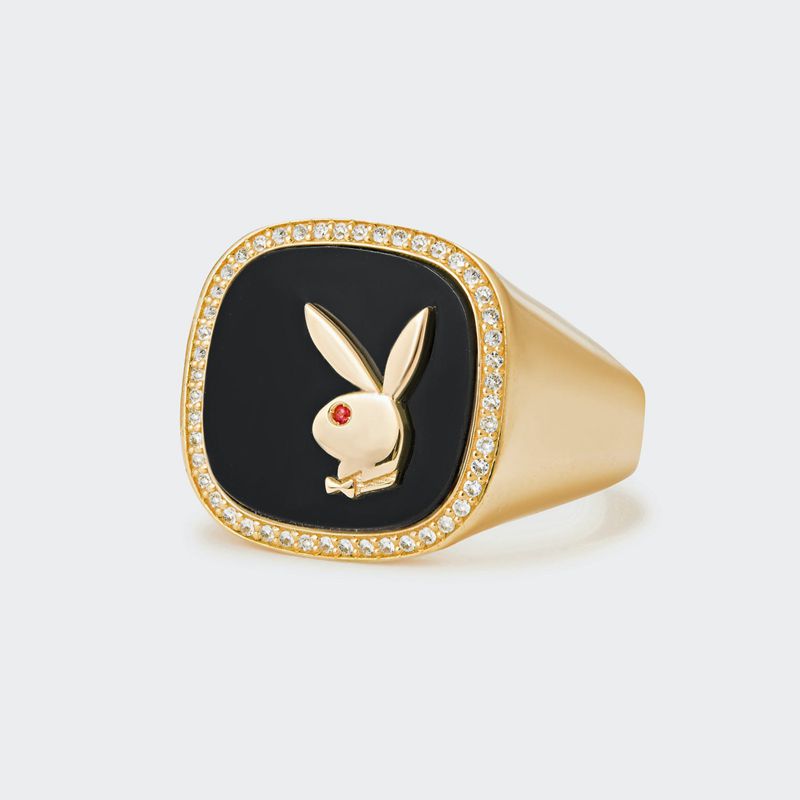 Joyería Playboy Onyx Membership Ring 2 Hombre Dorados Negros | 6357-VXTZM