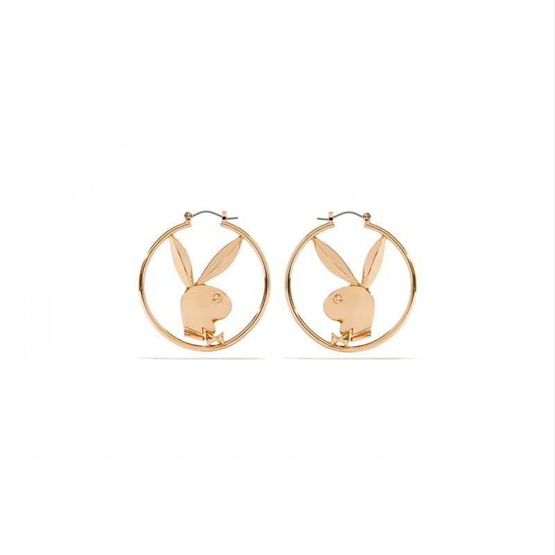 Joyería Playboy Rabbit Head Hoop Earrings Mujer Plateados | 1428-GACOW