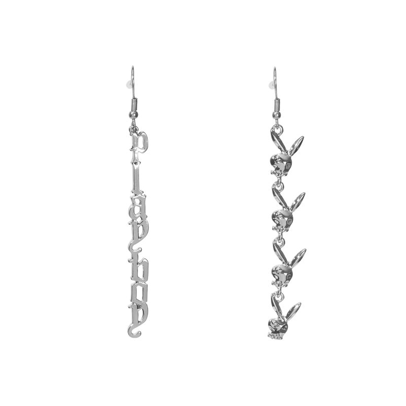 Joyería Playboy Repeating Rabbit Head & Masthead Dangle Earring Mujer Plateados | 4693-TWPHR