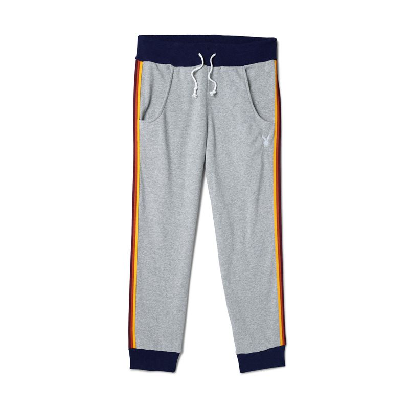 Pantalones Deportivos Playboy Carretera Trip Striped Warmup Sweats Hombre Grises Negros | 4153-UTNFQ