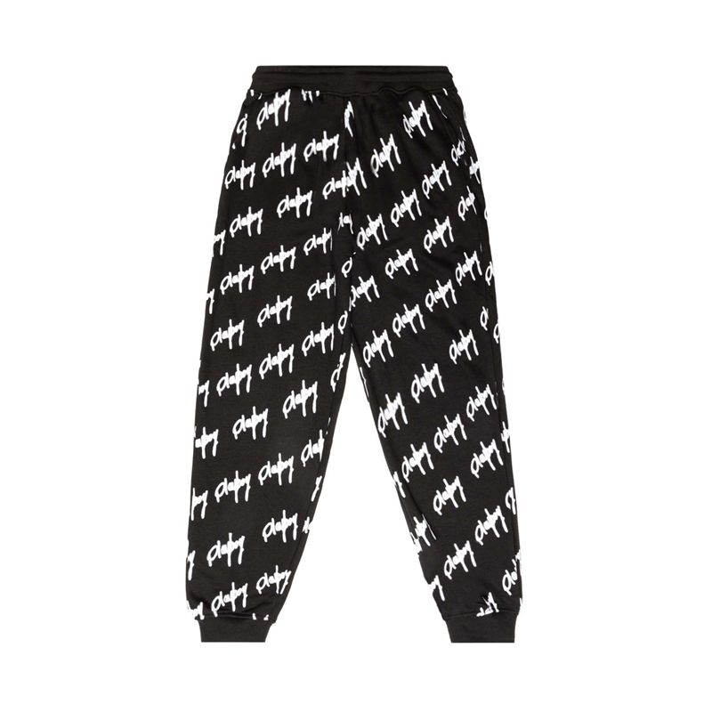 Pantalones Playboy Graffiti Script Oversized Joggers Mujer Negros Blancos | 2580-AKXPL