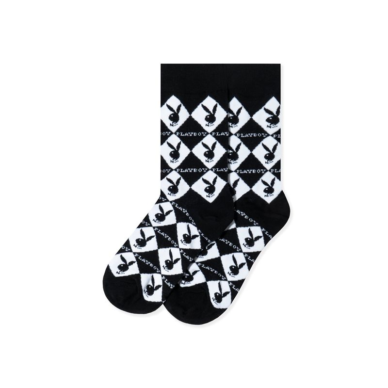 Ropa De Casa Playboy Women S Rabbit Head Argyle Socks Mujer Negros | 7289-UCQKS