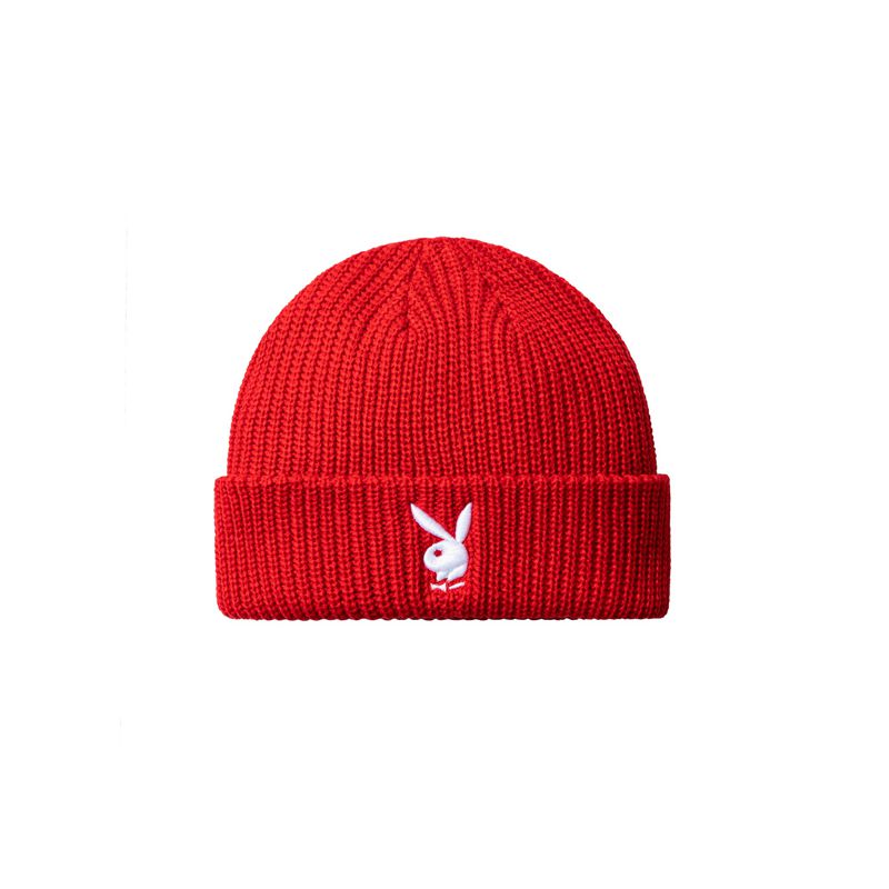 Sombreros Playboy Rabbit Head Knit Beanie Mujer Blancos Rojos | 4075-FPZJQ