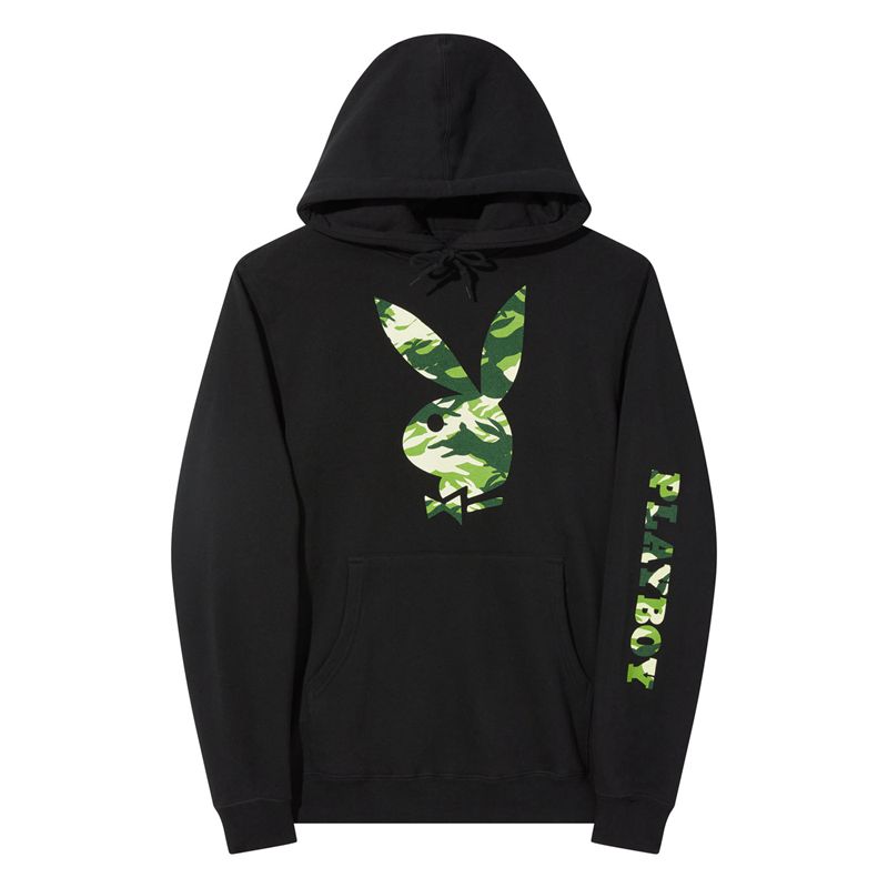 Sudadera Con Capucha Playboy Hare Green Camo Hombre Negros | 6910-HGOUC