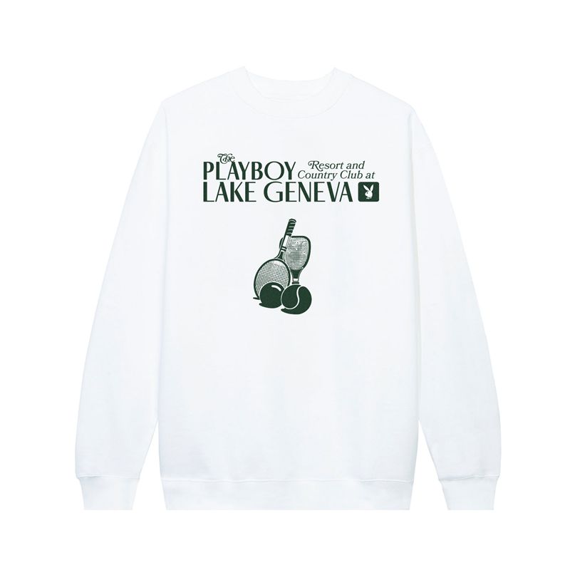 Sudadera Con Capucha Playboy Lake Geneva Tenis Club Crewneck Sweat Hombre Blancos | 2130-BQZUM