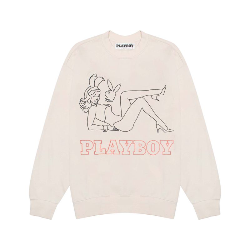 Sudadera Con Capucha Playboy Late Night Crewneck Hombre Rosas | 0653-VYPCE