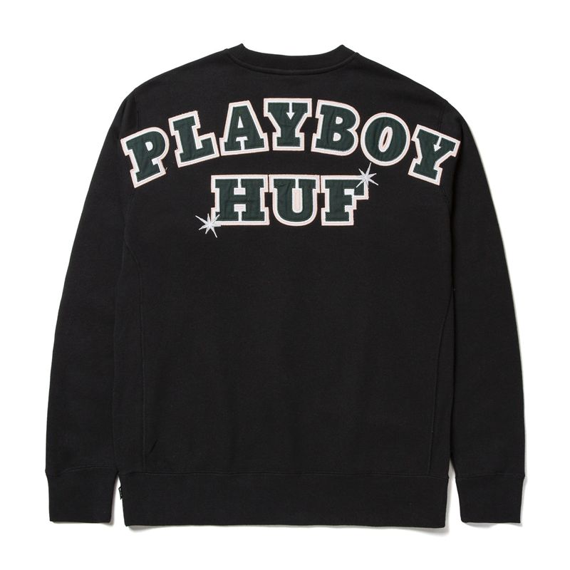 Sudadera Con Capucha Playboy X Huf Rabbit Head Crewneck Hombre Negros | 9583-VBMNI