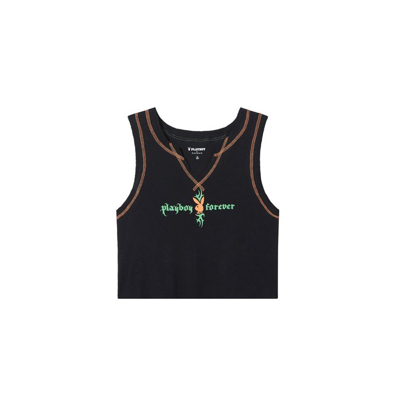 Tank Playboy Vintage Muscle Mujer Grises Oscuro | 6538-FKMPH